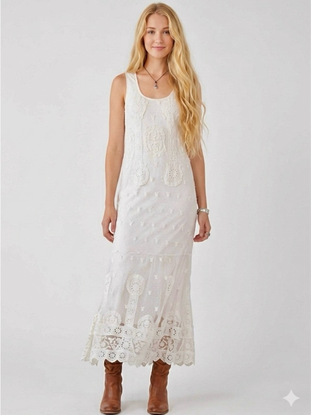 Sundance Ivory Crochet & Eyelet Maxi Dress